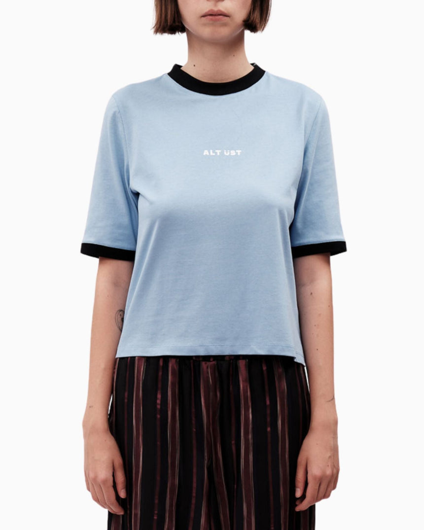 Alt Üst Contrast Ribbed T-Shirt Baby Blue&Navy