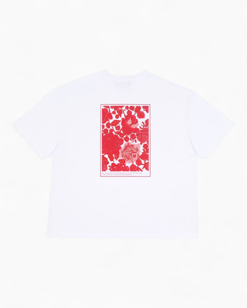 Alt Üst Cross Stitch T-Shirt Beyaz