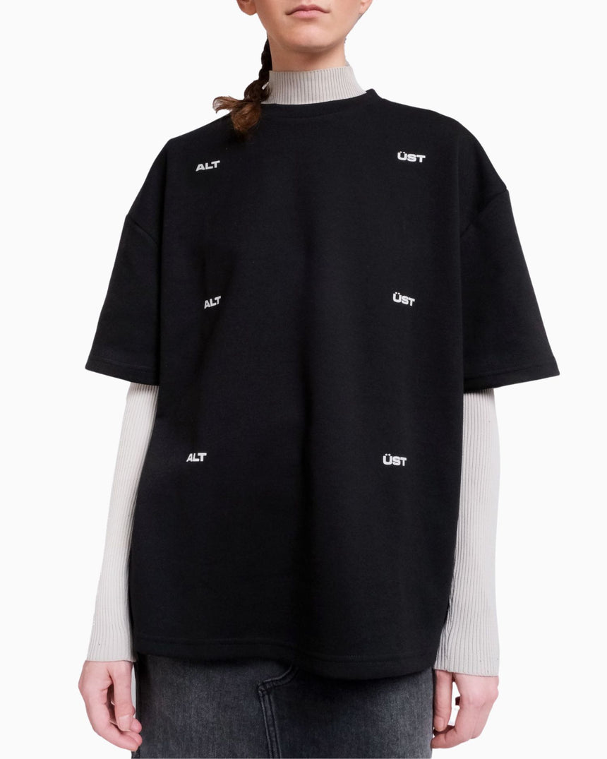 Alt Üst Grid T-Shirt Siyah