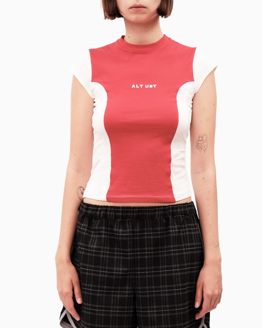 Alt Üst Panelled Baby Kadın T-Shirt Red&White