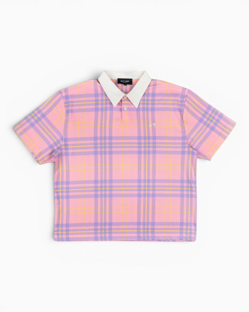 Alt Üst Plaid Polo T-Shirt Pink