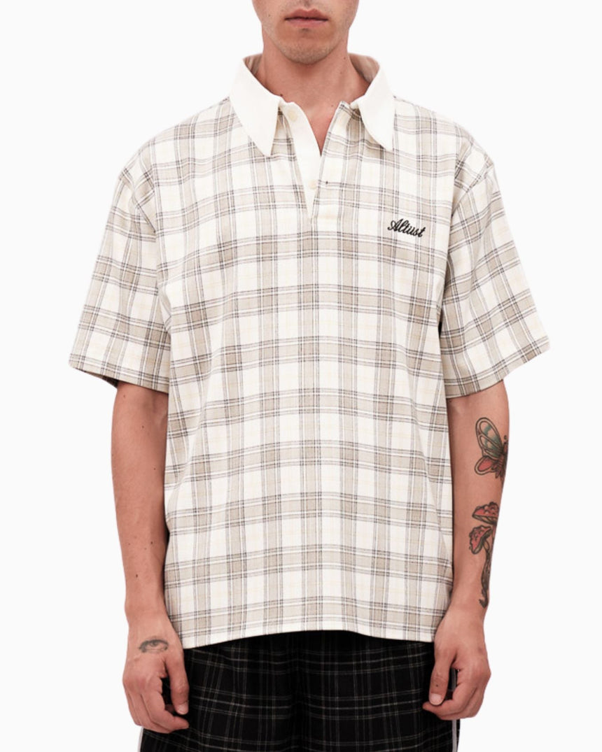 Alt Üst Plaid Polo T-Shirt Cream&Green