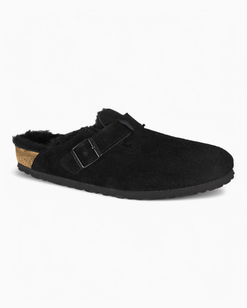 Birkenstock Boston Suede Shearling Terlik Black