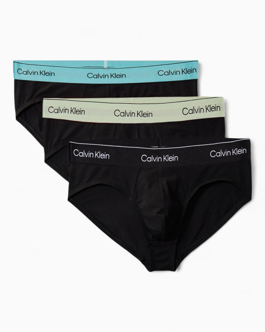 Calvin Klein Hip Brief 3PK Icon Stretch - Erkek B-White/Beau Blue/Leafy Fun Wbs