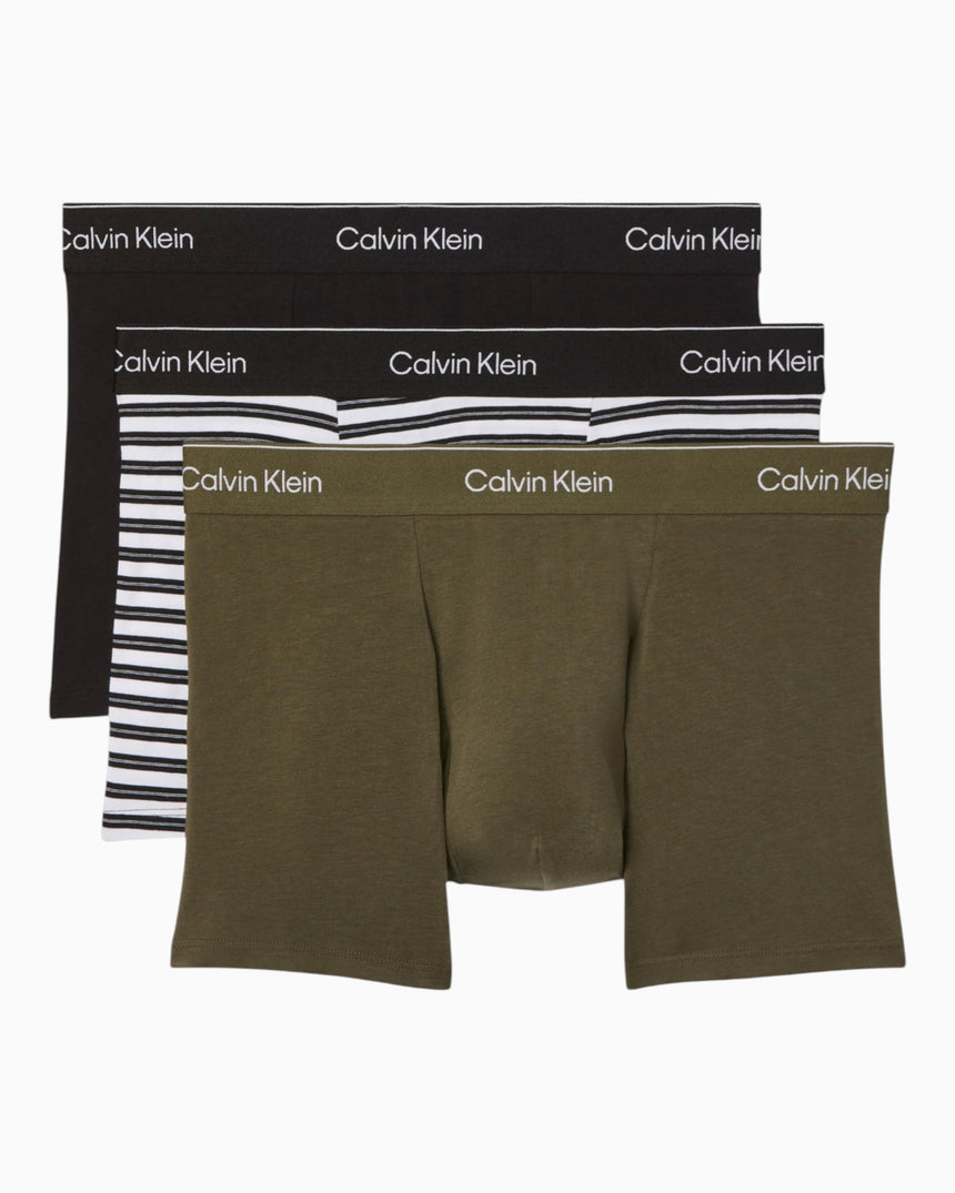 Calvin Klein Relaxed Trunks 3PK Icon Cotton Stretch - Erkek Black/Triple Stripe Black/Olive Nig