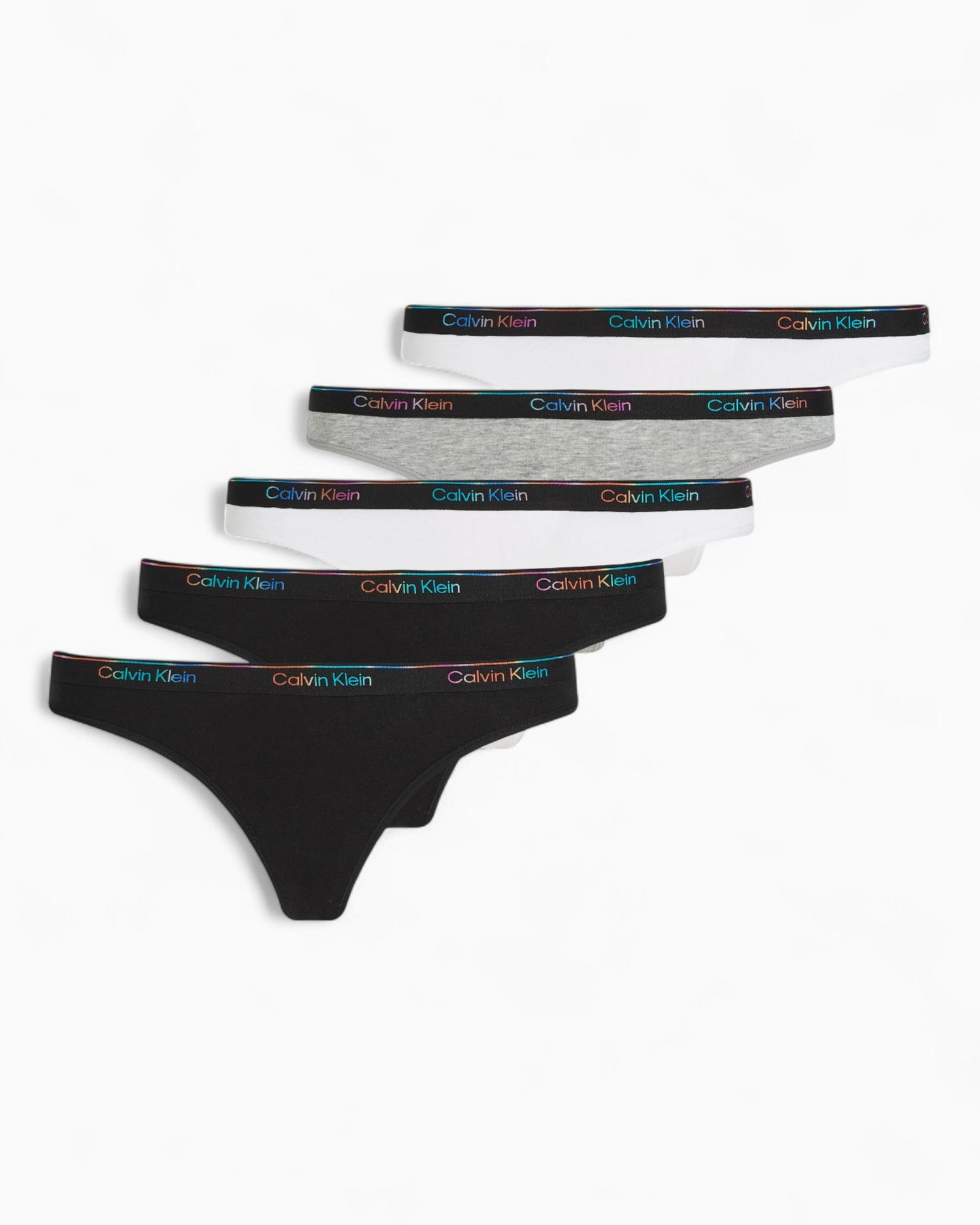 Calvin Klein Thong 5PK Icon Logo - Kadın Black/White/Black/Grey Htr/White