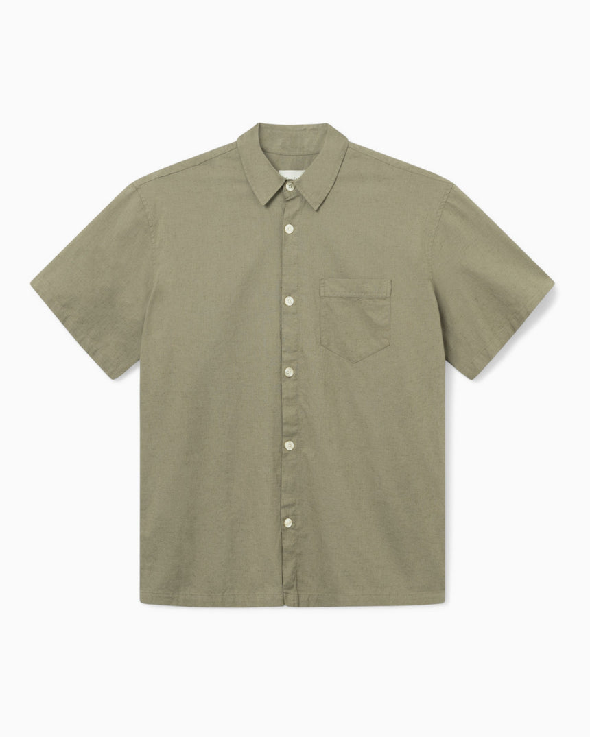 Forét Serene Linen Kısa Kollu Erkek Gömlek Dusty Olive