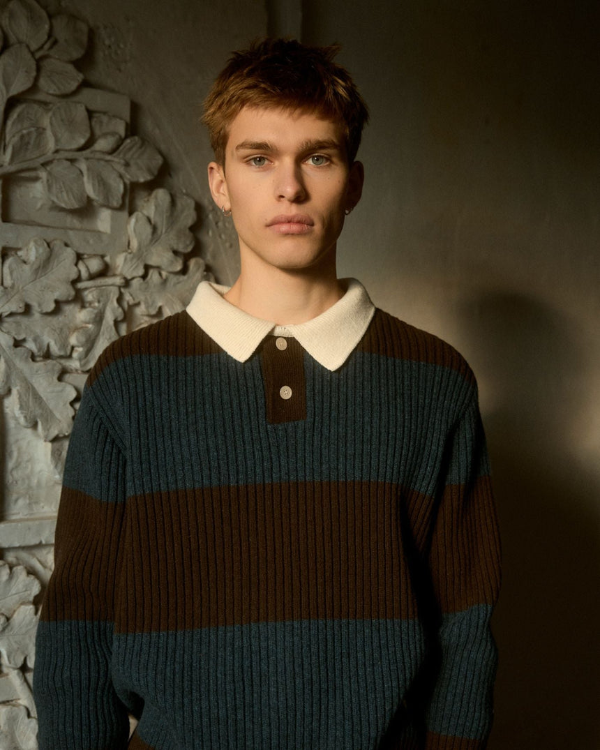 Forét Sow Rib Polo Erkek Triko Blue/Brown