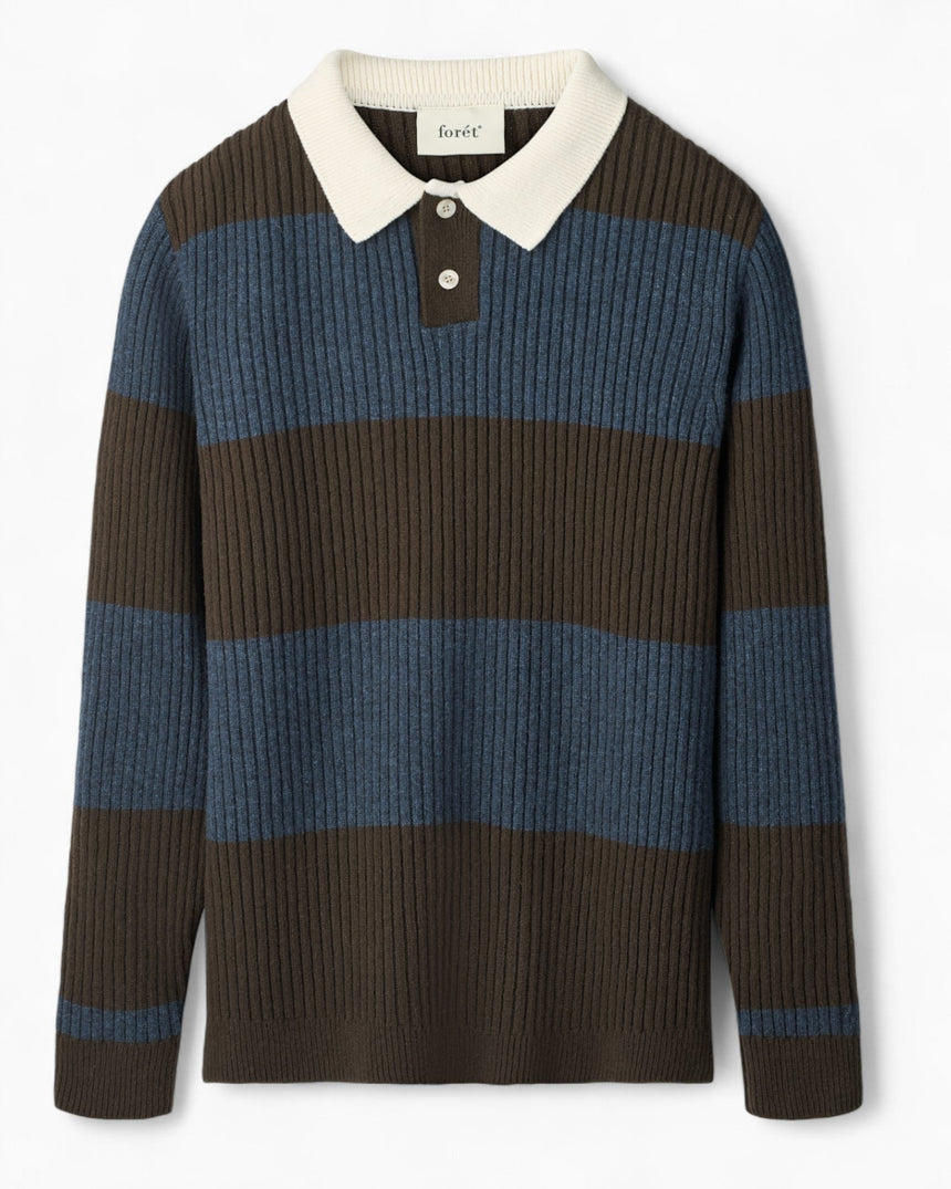 Forét Sow Rib Polo Erkek Triko Blue/Brown