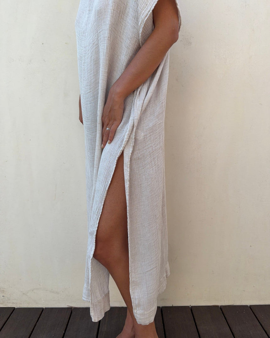 İKİKIZ Çizgili Lyocell Kaftan Kadın Elbise