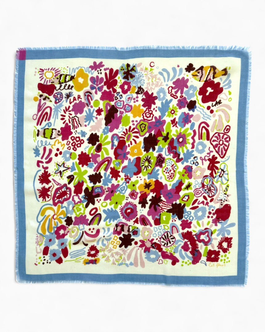 Lar Studio Les Fleurs Wool 55x55 Fular White