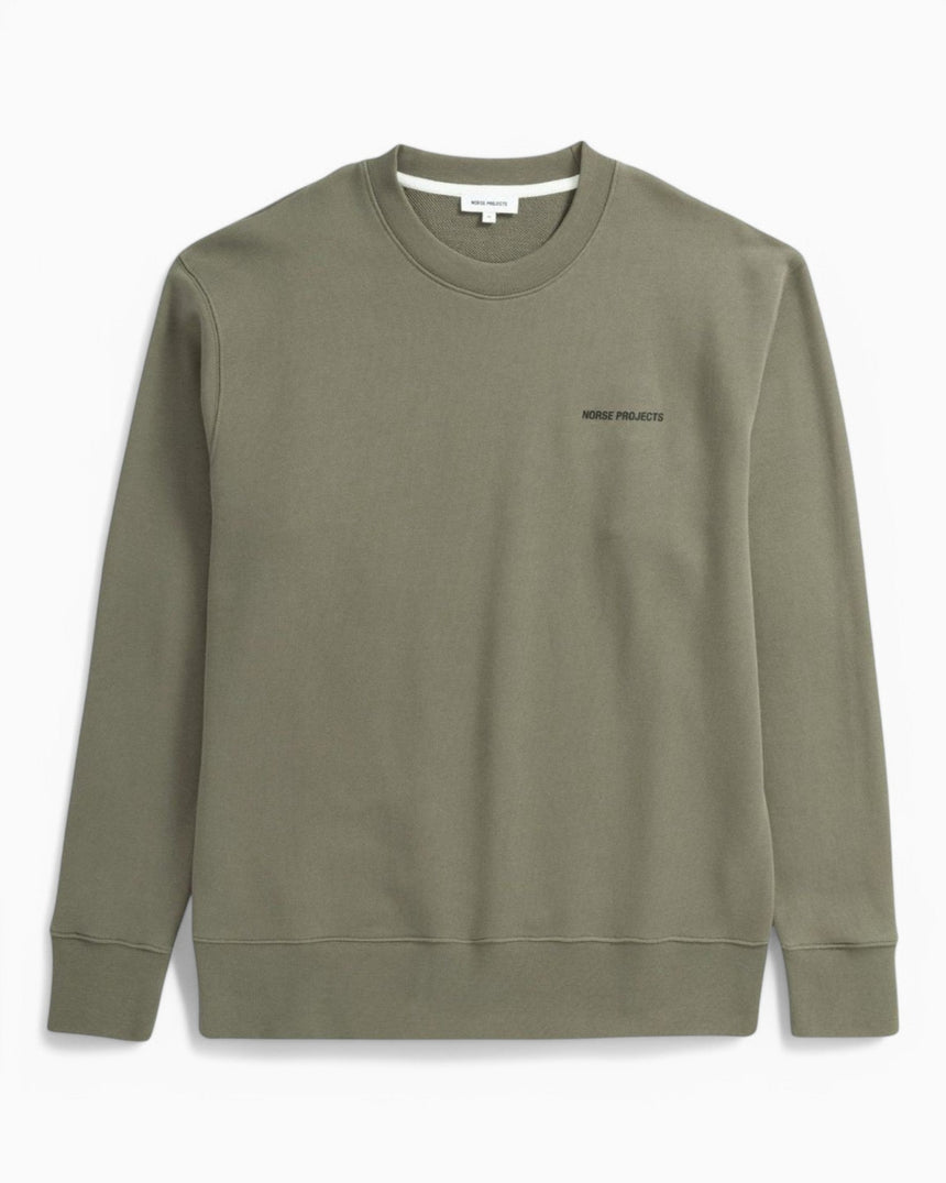 Norse Projects Arne Relaxed Organic Logo Erkek Sweatshirt Sediment Green