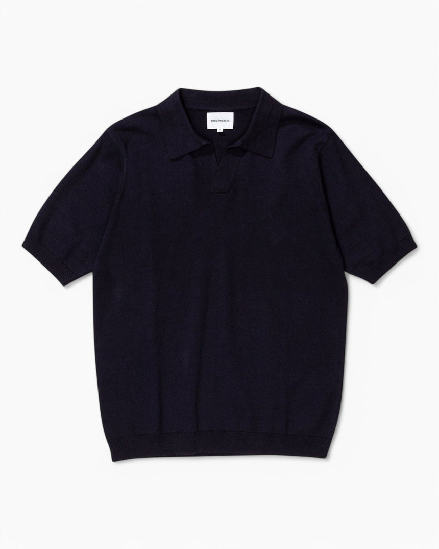 Norse Projects Leif Cotton Linen Polo T-Shirt Dark Navy