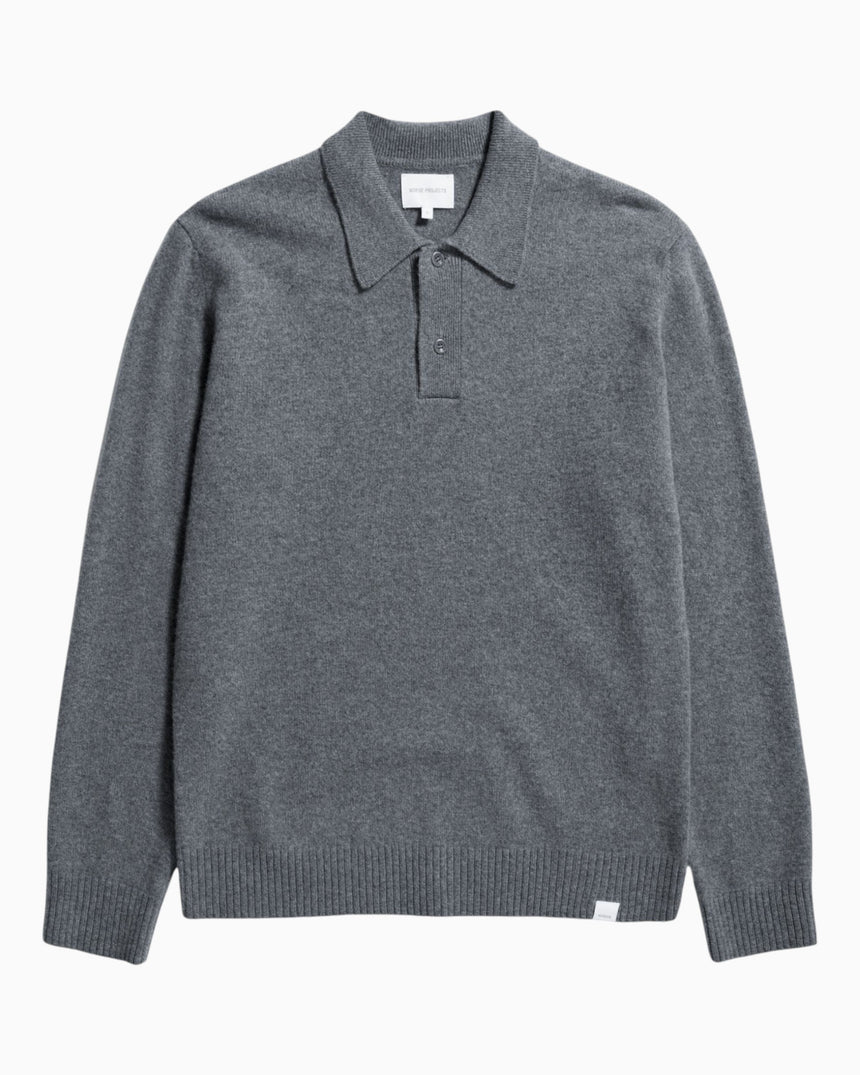 Norse Projects Norse Standard Merino Lambswool Polo Erkek Kazak Grey Melange