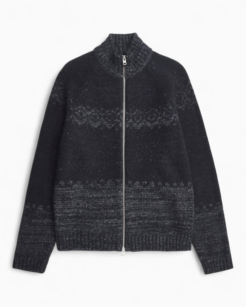 Norse Projects Ulf Full Zip Fairisle Cardigan Dark Grey Melange