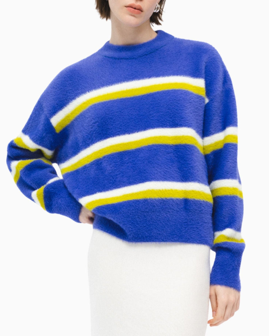 PEMY Cuddle Çizgili Triko Kazak Blue/Yellow/White