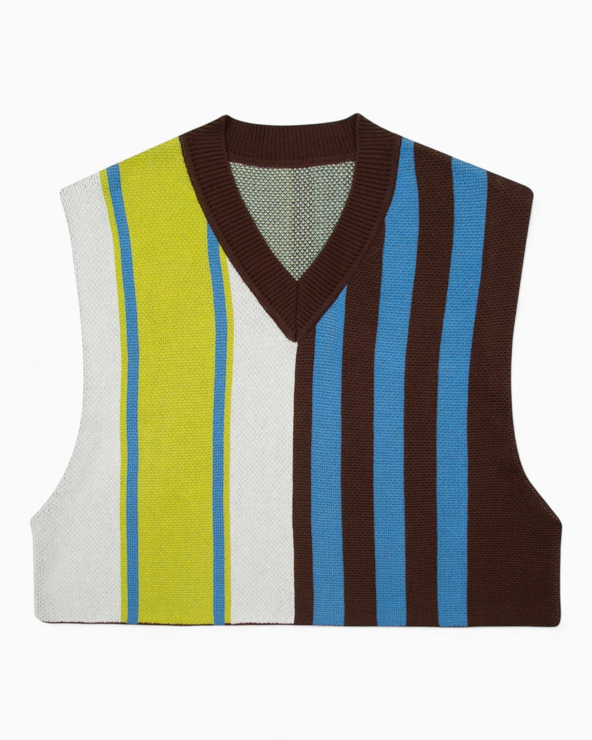 PEMY Forest V Yaka Süveter Brown/Blue/Yellow