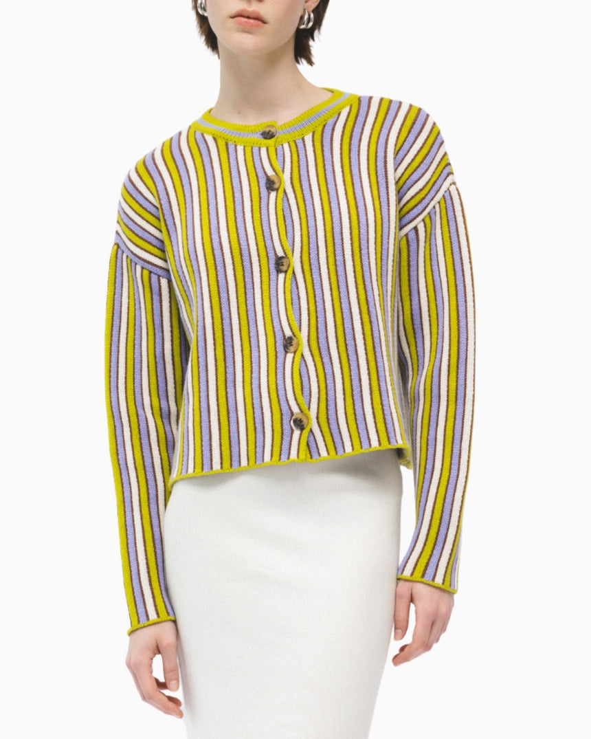 PEMY Grape Çizgili Triko Ceket Green/Brown/Purple