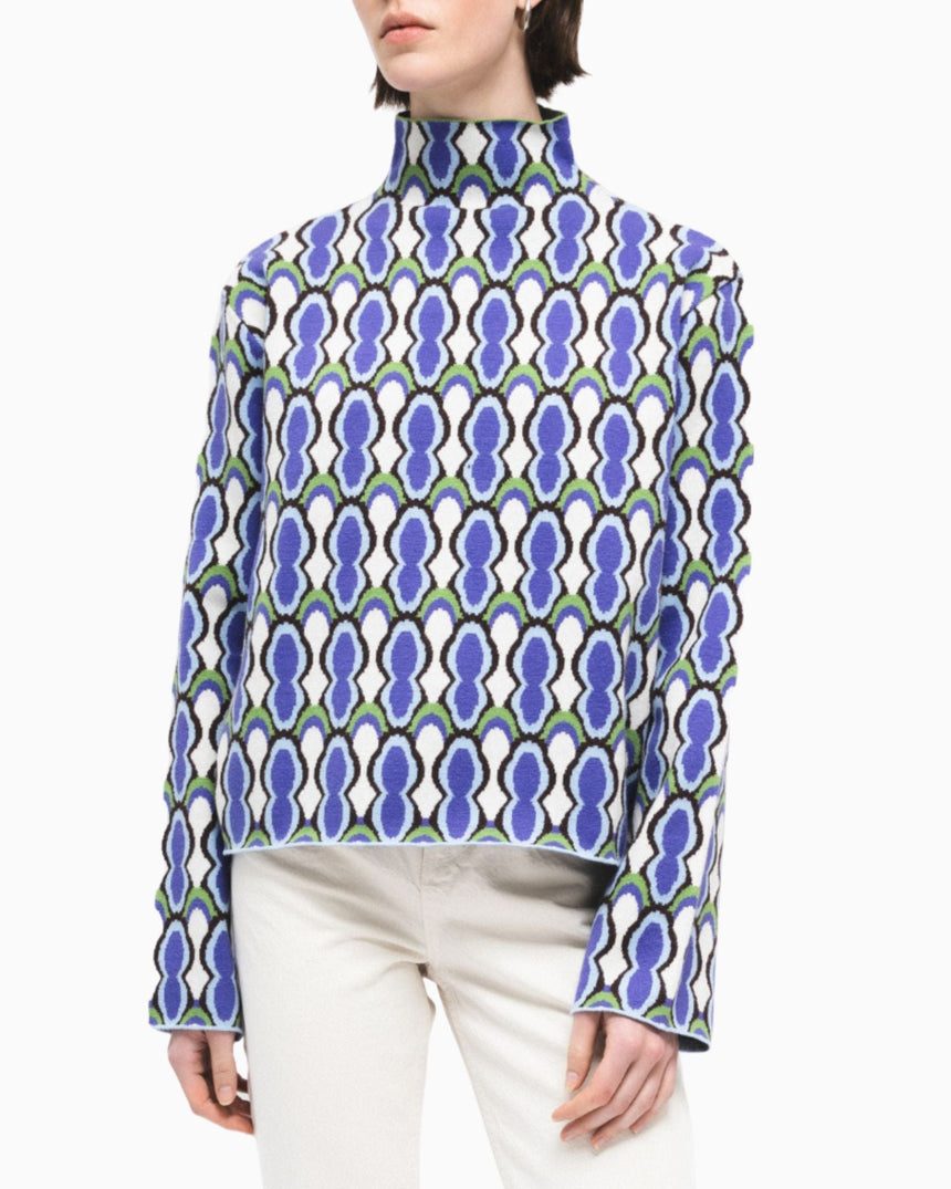 PEMY Oyster Dik Yaka Triko Kazak Purple/White/Green