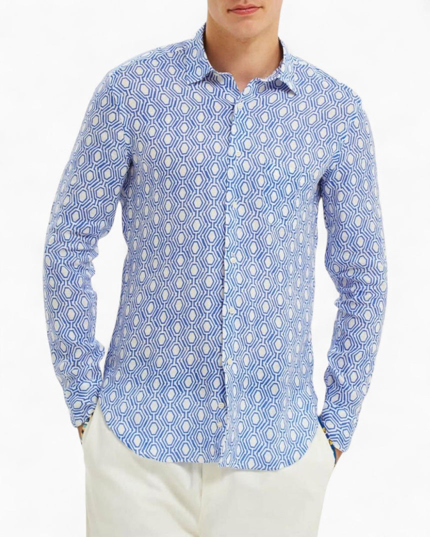 Peninsula Gallipoli Erkek Keten Gömlek Mavi/Beyaz