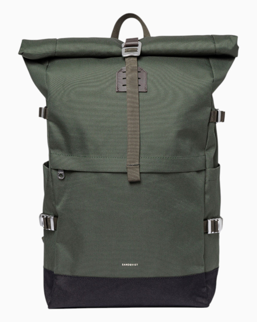 Sandqvist Icon Rolltop Sırt Çantası L Dawn Green with Dark Brown Leather