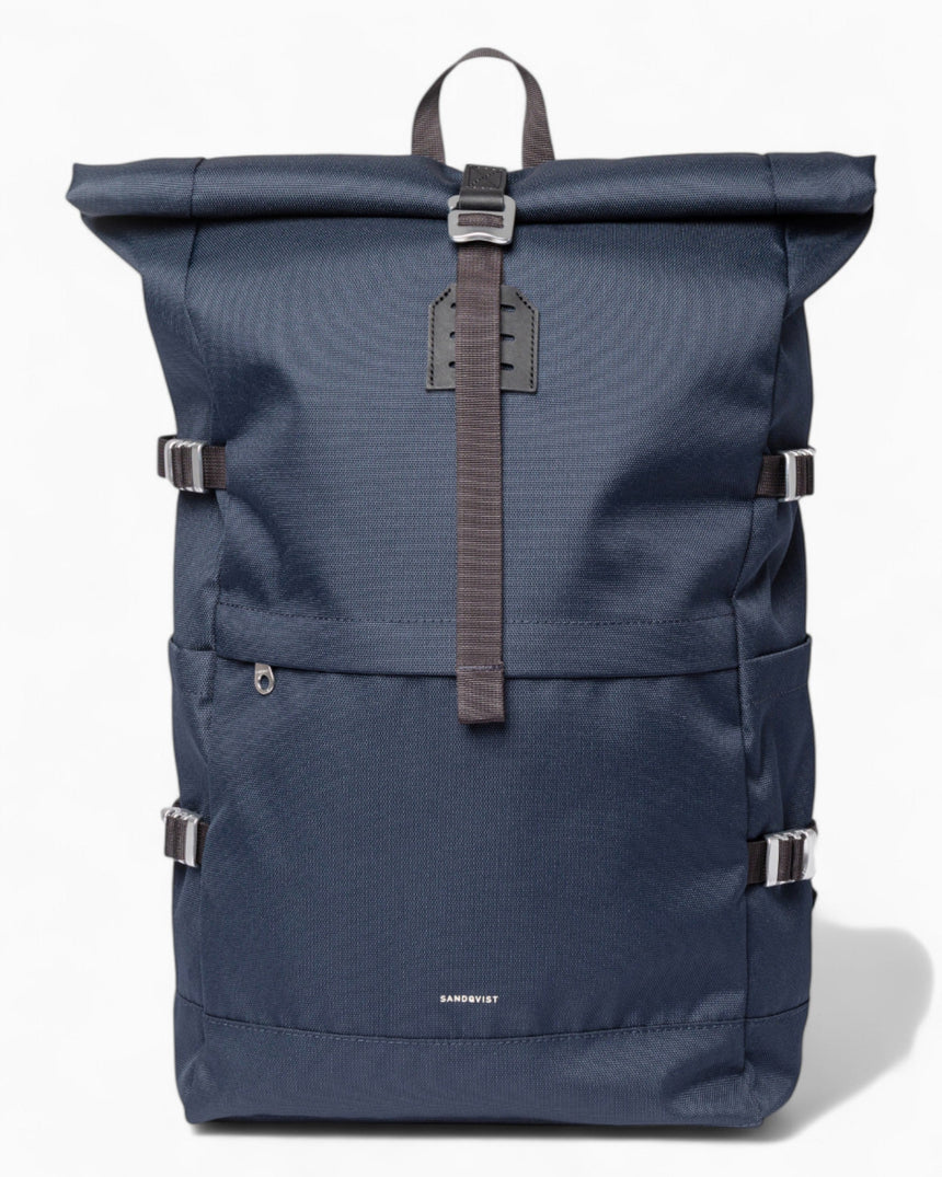 Sandqvist Icon Rolltop Sırt Çantası L Navy with black leather