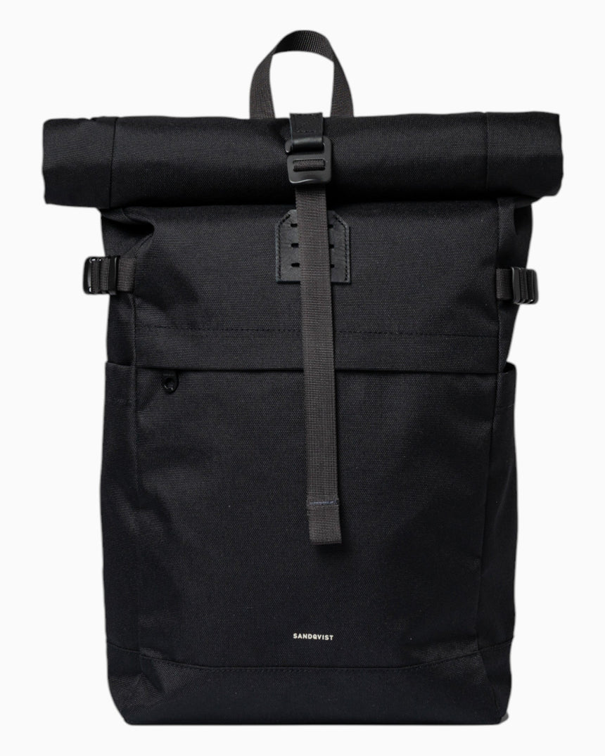 Sandqvist Icon Rolltop Sırt Çantası M Black/Black with Black Leather