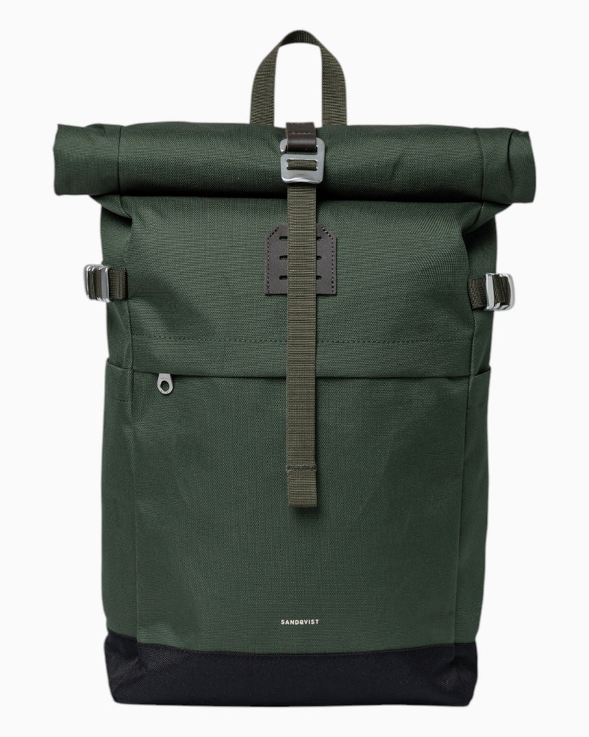 Sandqvist Icon Rolltop Sırt Çantası M Dawn Green with Dark Brown Leather