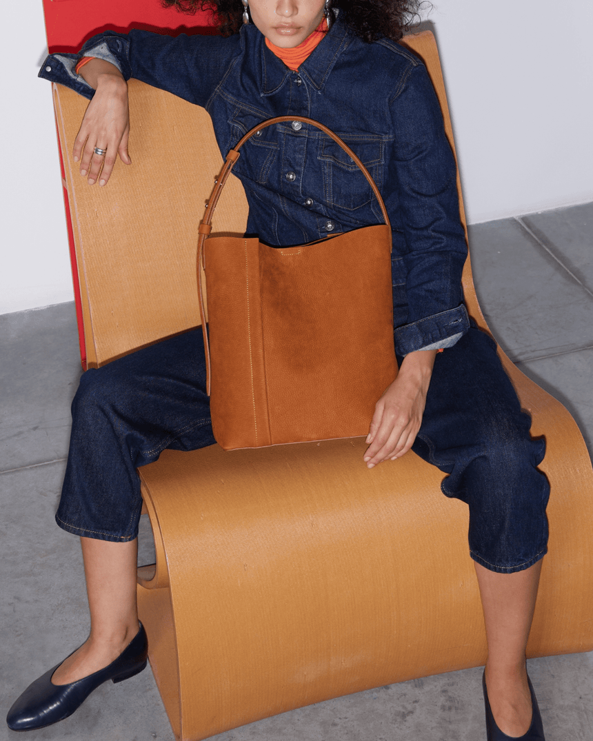 SAYÉS Large Tote Plissé Nubuck Kadın Omuz Çantası