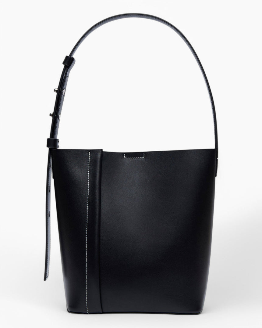 SAYÉS Medium Tote Plissé Deri Kadın Omuz Çantası Black