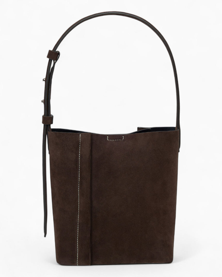 SAYÉS Medium Tote Plissé Suede Kadın Omuz Çantası Dark Brown