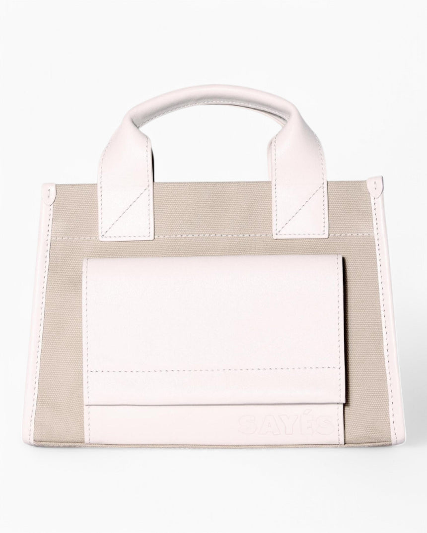 SAYÉS Stitched Pocket Mini Kadın Omuz Çantası Beige and Off - White