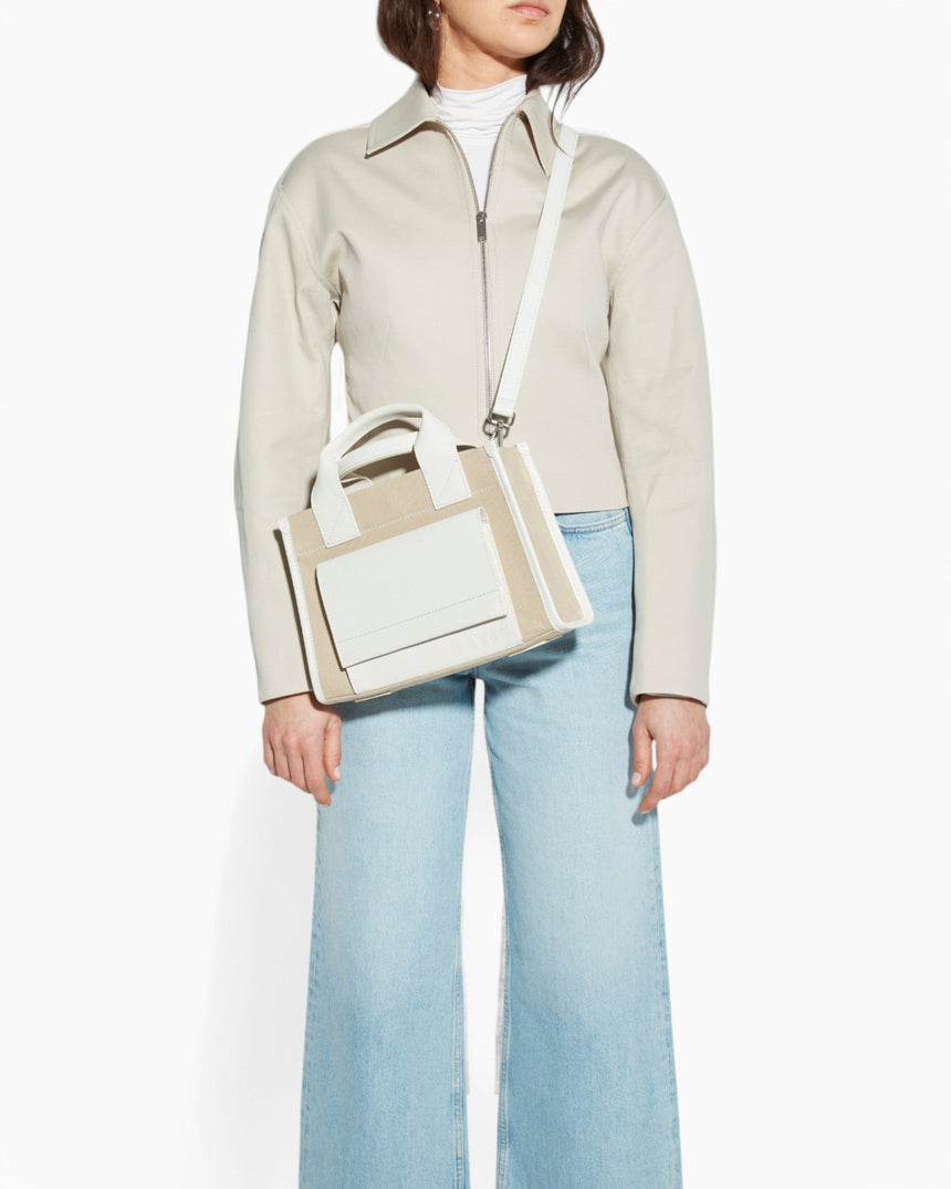 SAYÉS Stitched Pocket Mini Kadın Omuz Çantası Beige and Off - White