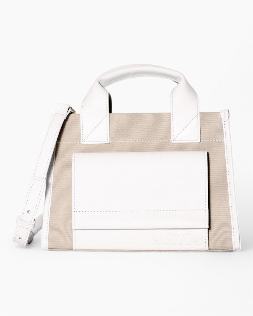 SAYÉS Stitched Pocket Mini Kadın Omuz Çantası Beige and Off - White