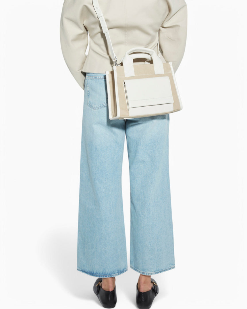 SAYÉS Stitched Pocket Mini Kadın Omuz Çantası Beige and Off - White