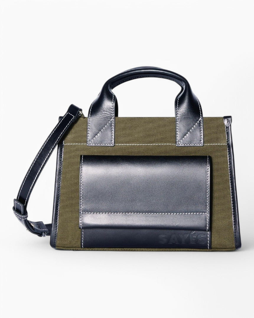 SAYÉS Stitched Pocket Mini Kadın Omuz Çantası Khaki and Black