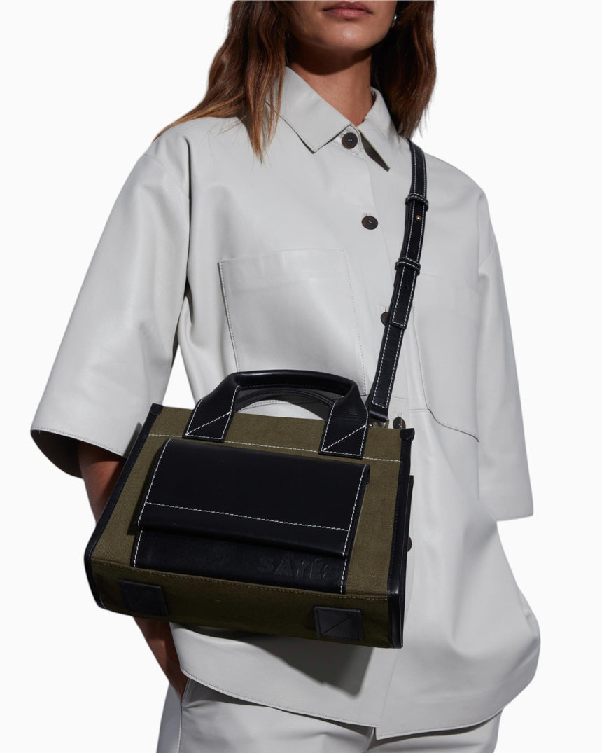 SAYÉS Stitched Pocket Mini Kadın Omuz Çantası Khaki and Black