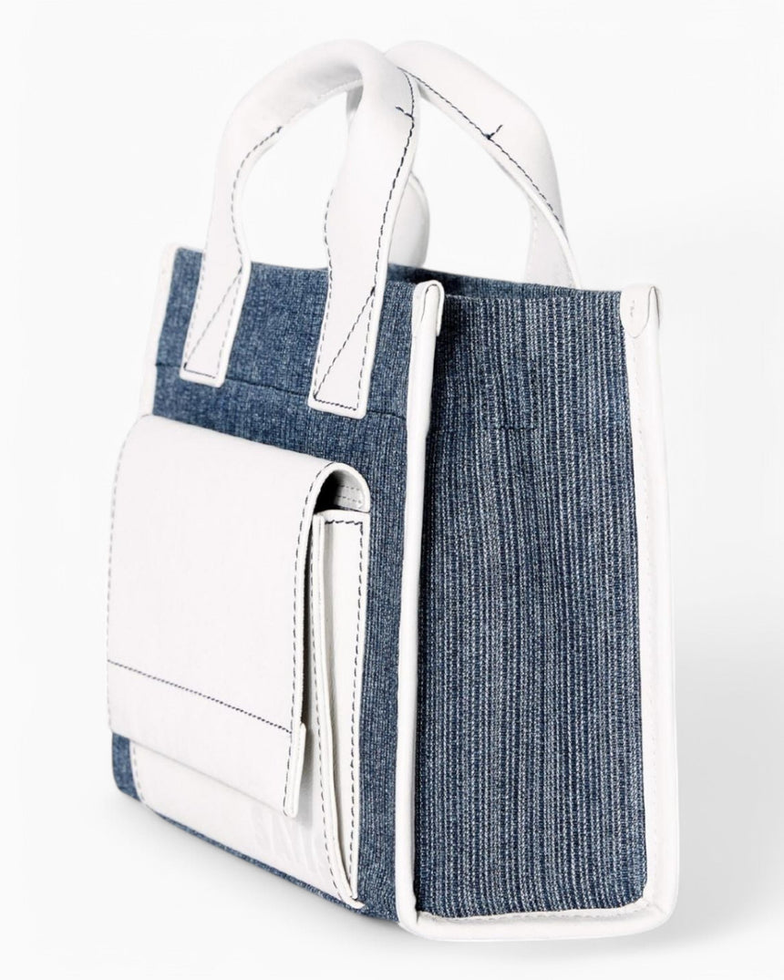 SAYÉS Stitched Pocket Mini Kadın Omuz Çantası Marin and Off - White