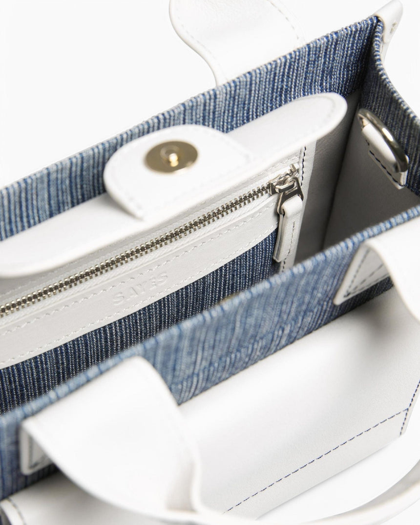 SAYÉS Stitched Pocket Mini Kadın Omuz Çantası Marin and Off - White