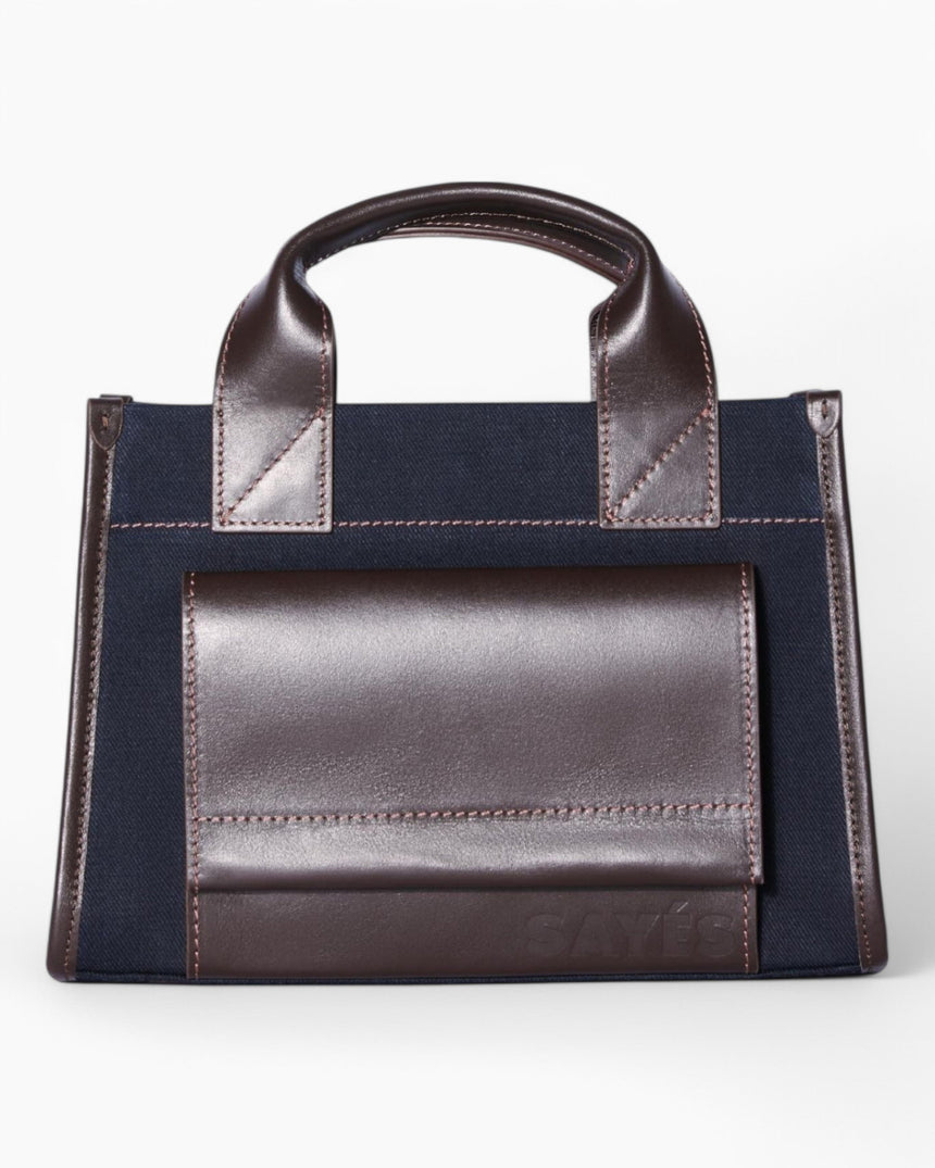 SAYÉS Stitched Pocket Mini Kadın Omuz Çantası Navy and Brown