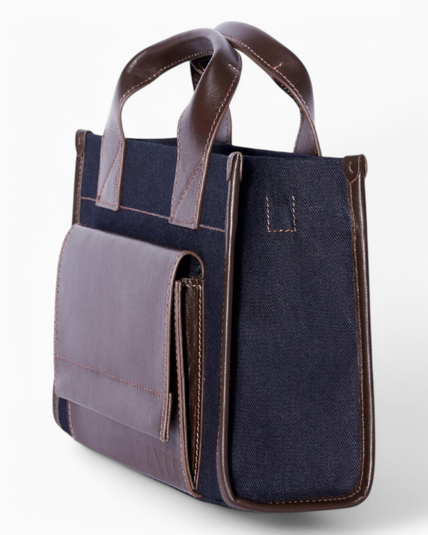 SAYÉS Stitched Pocket Mini Kadın Omuz Çantası Navy and Brown