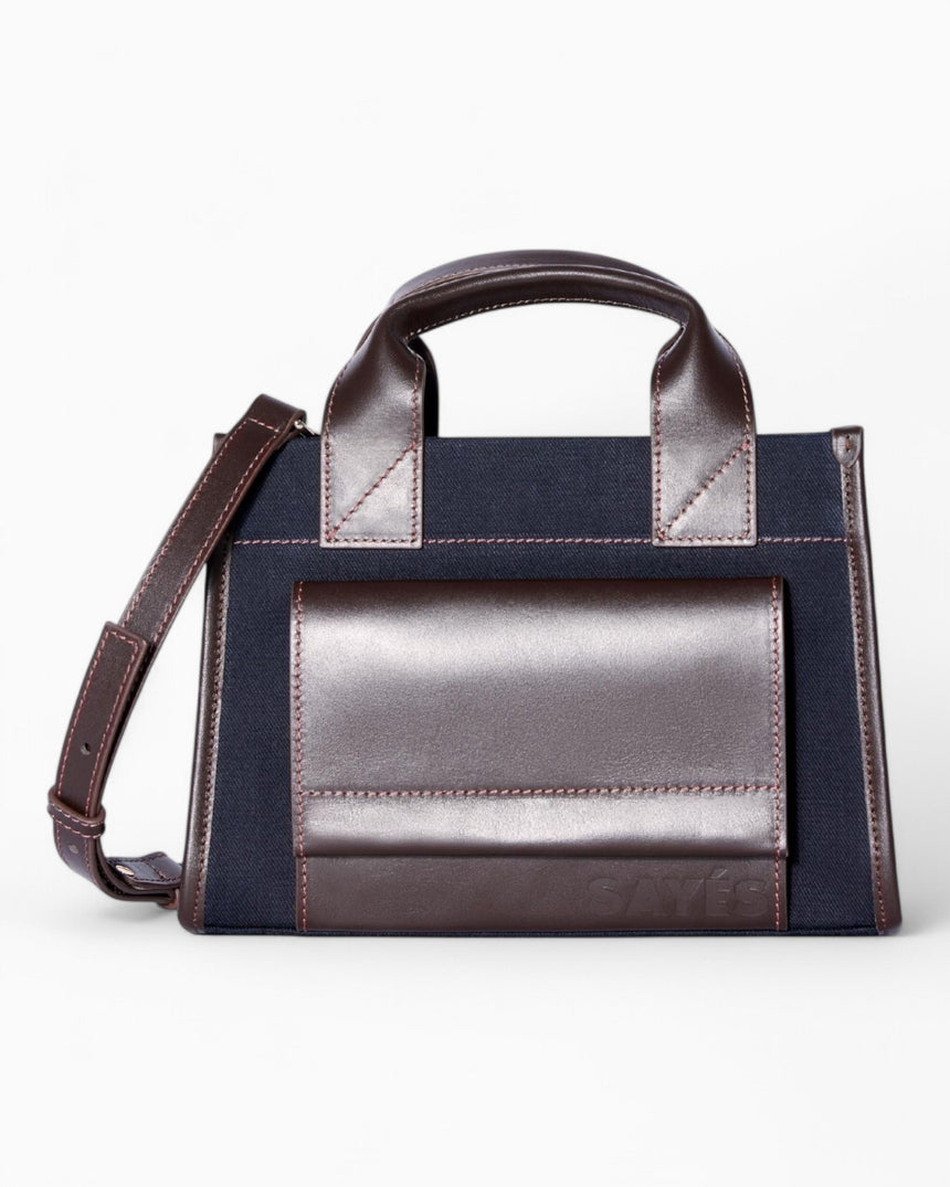 SAYÉS Stitched Pocket Mini Kadın Omuz Çantası Navy and Brown