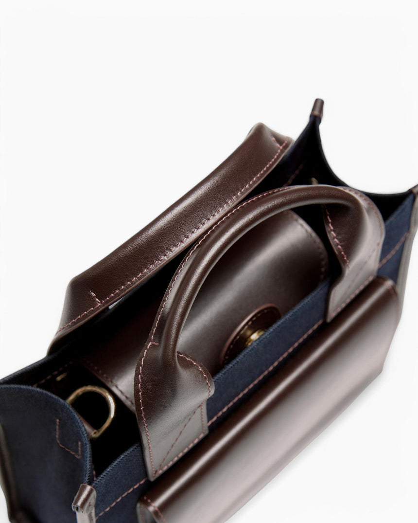 SAYÉS Stitched Pocket Mini Kadın Omuz Çantası Navy and Brown