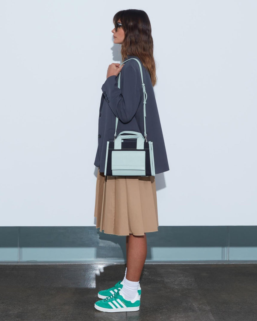 SAYÉS Stitched Pocket Mini Kadın Omuz Çantası Navy and Sea Green