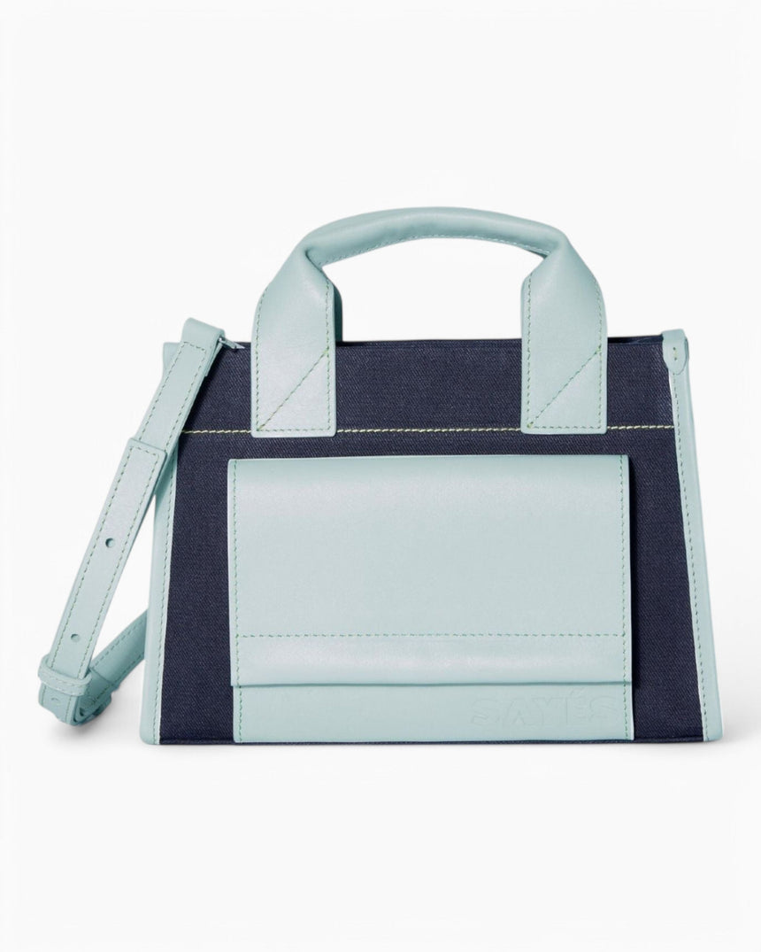 SAYÉS Stitched Pocket Mini Kadın Omuz Çantası Navy and Sea Green