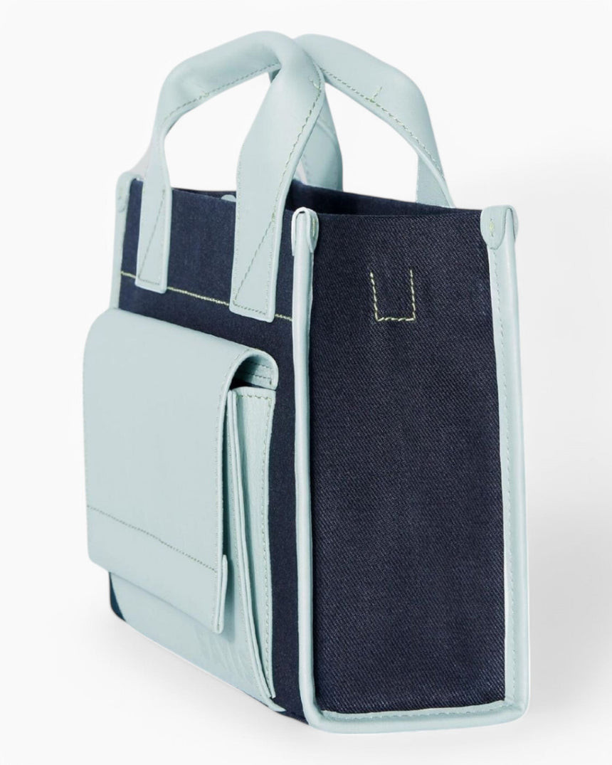 SAYÉS Stitched Pocket Mini Kadın Omuz Çantası Navy and Sea Green