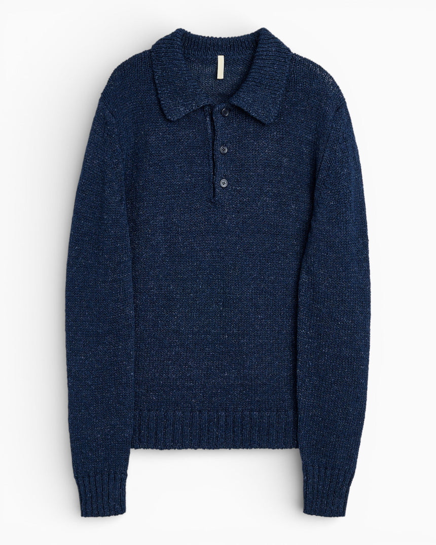 Sunflower Linen Polo Erkek Kazak Navy