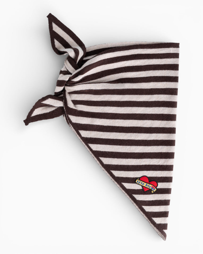 tête bleue Joan Striped Cashmere-Blend Triangle Scarf Beige