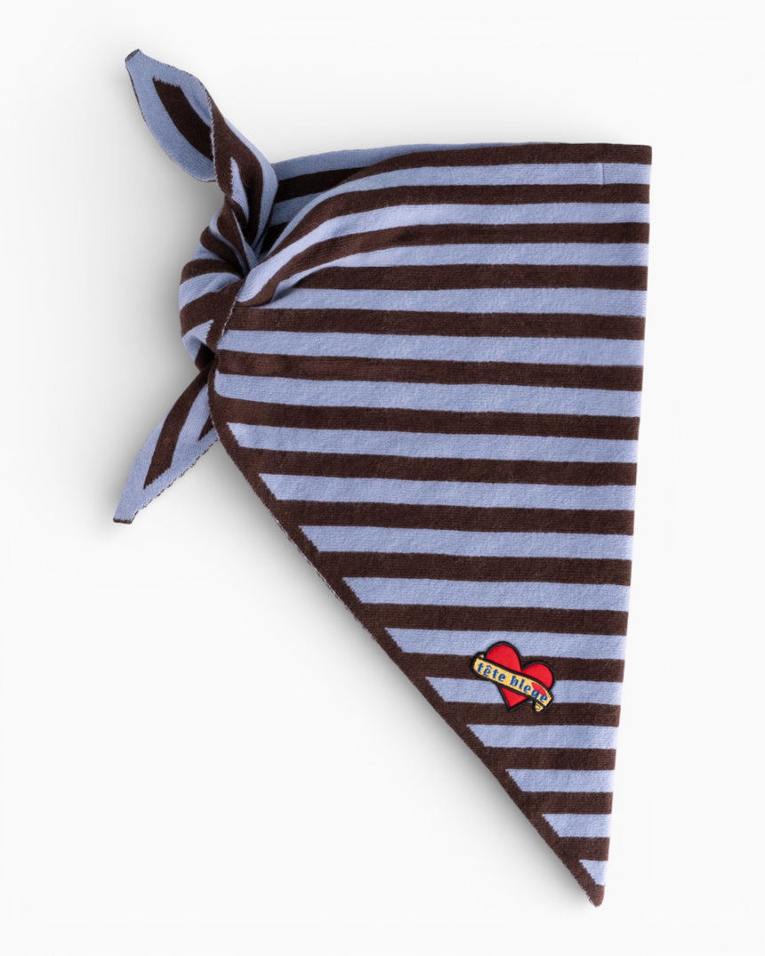 tête bleue Joan Striped Cashmere-Blend Triangle Scarf Blue