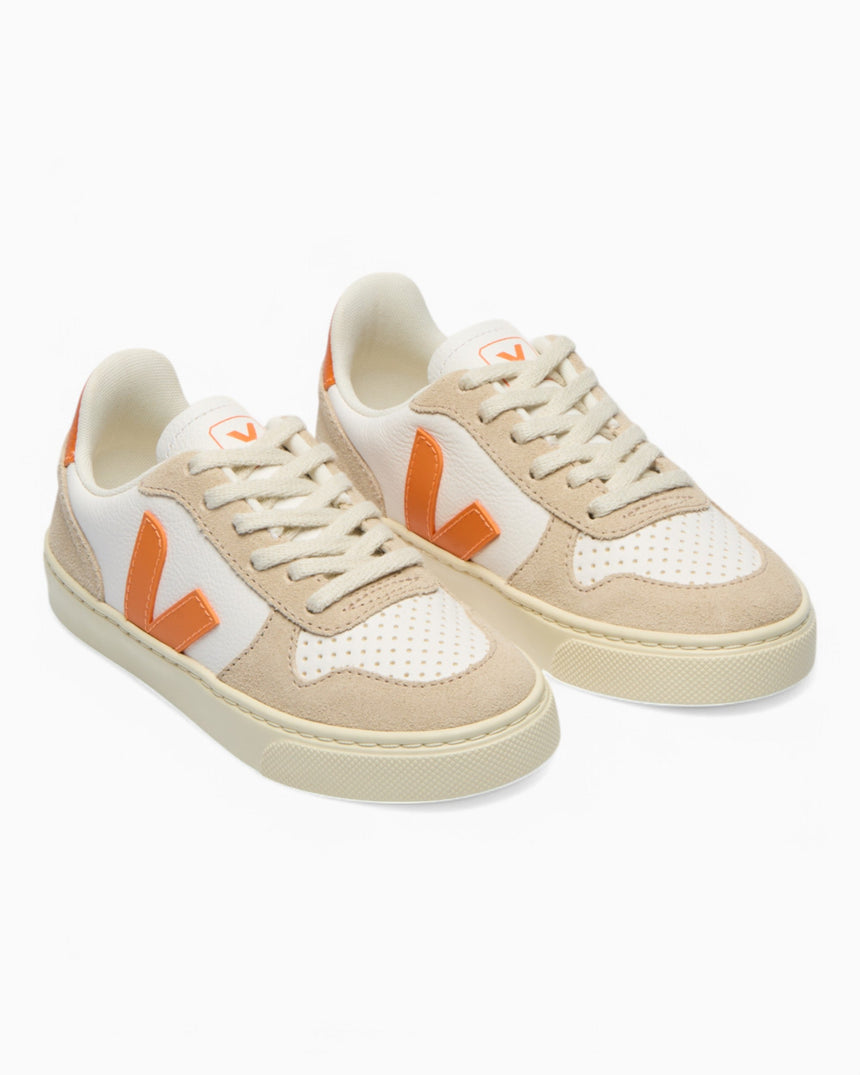 VEJA Small V-10 Laces Chromefree Leather Çocuk Sneaker Extra White/Furny Almond
